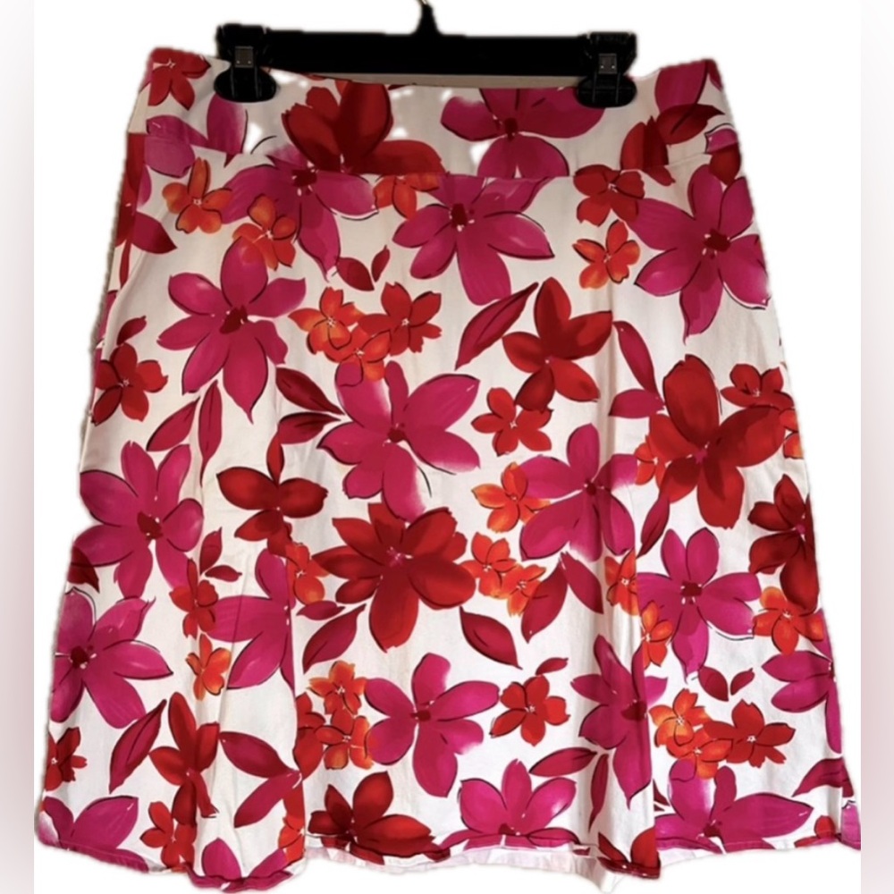 George -Floral pink and red knee length A line skirt w/ Stretch. Women’s size 12